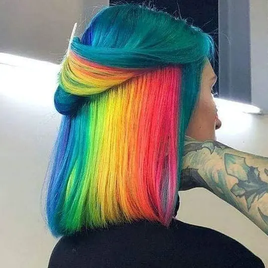 Vibrant Rainbow Balayage Hairstyle