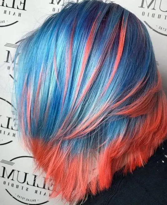 Blue and Pink Balayage Hairstyle