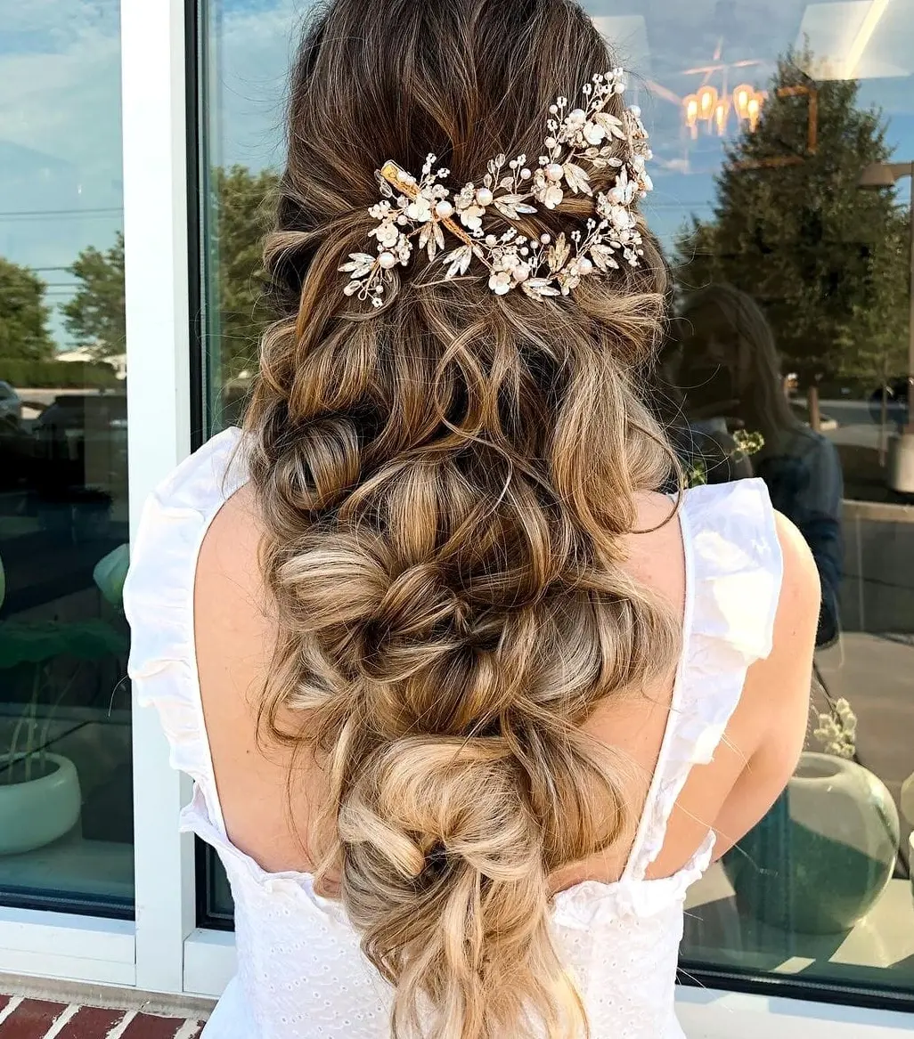 Romantic Balayage with Floral Accessories Hairstyle