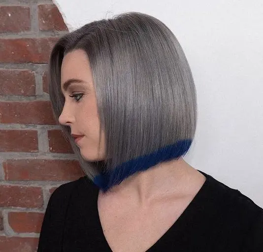 Sleek Silver Bob with Dark Blue Underlayer Hairstyle