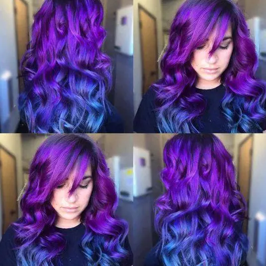 Purple to Blue Balayage Waves Hairstyle