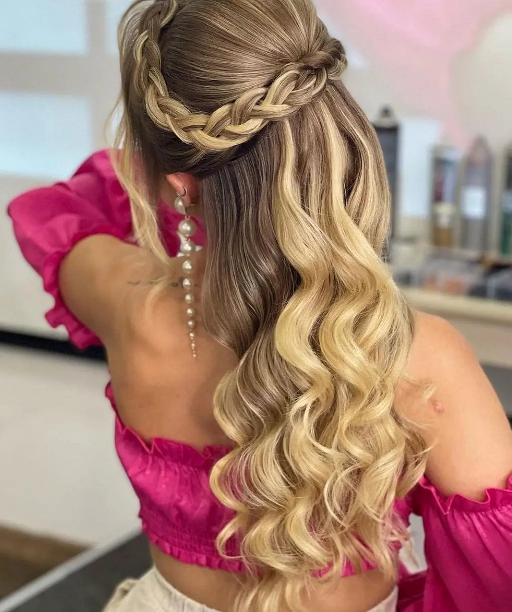 Braided Blonde Balayage Half-Updo Hairstyle