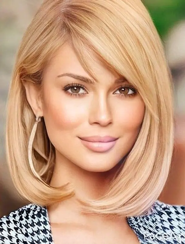 Blonde Bob with Side-Swept Bangs Hairstyle