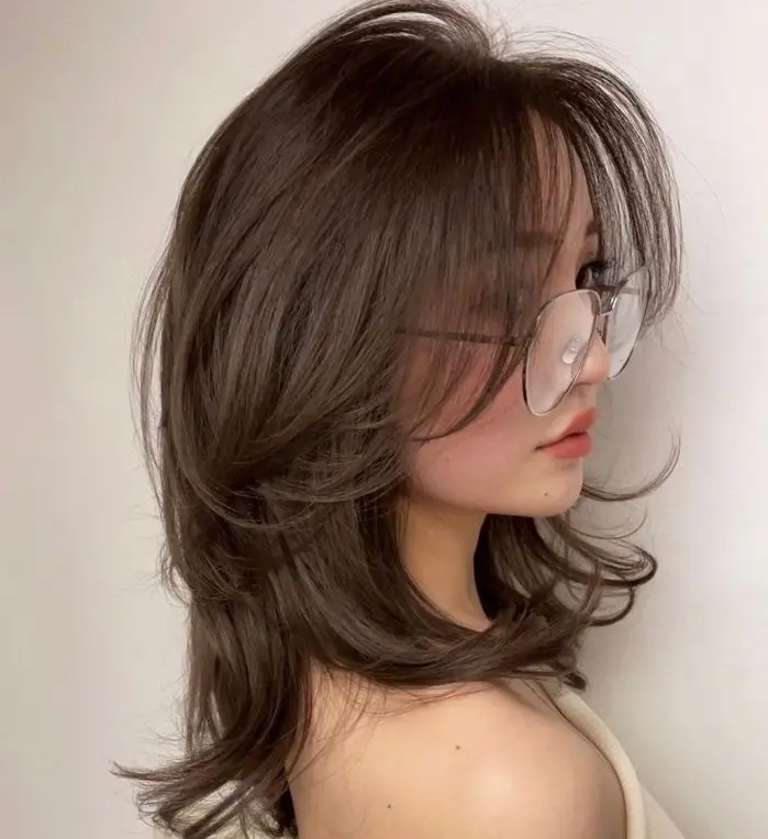 Layered Brunette Bob with Curtain Bangs Hairstyle