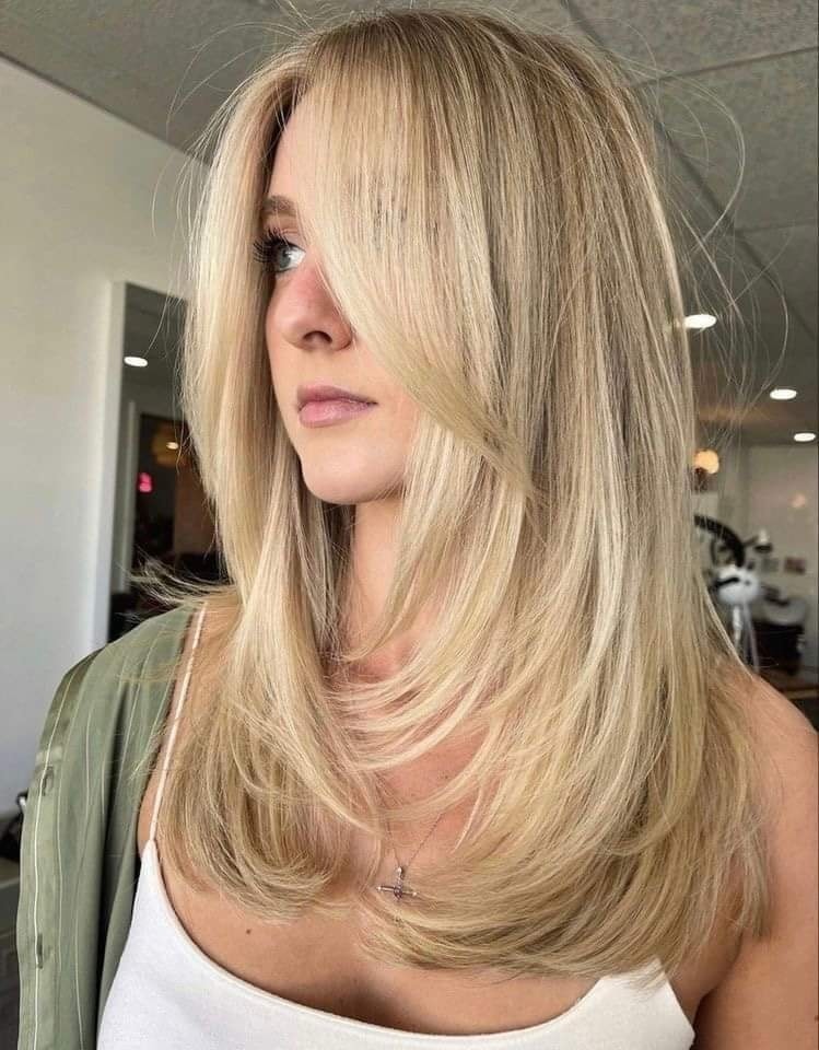 Long Layers with Side Swept Bangs