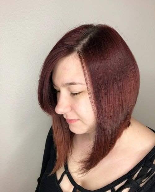 Sleek Angled Bob with Burgundy Hue