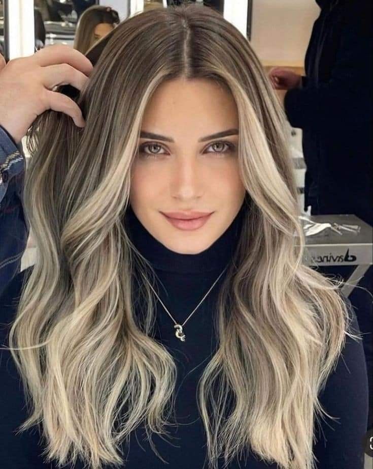 Blonde Balayage with Middle Part