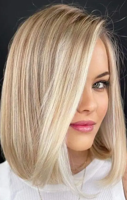 Smooth Blonde Bob with a Side Part Hairstyle