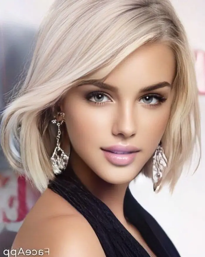 Icy Blonde Bob with Side Part Hairstyle