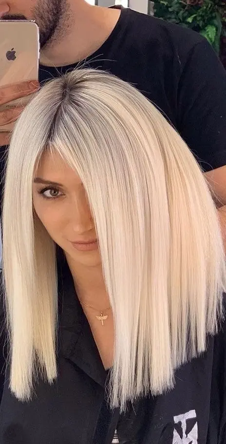 Platinum Blonde Sleek Lob Hairstyle