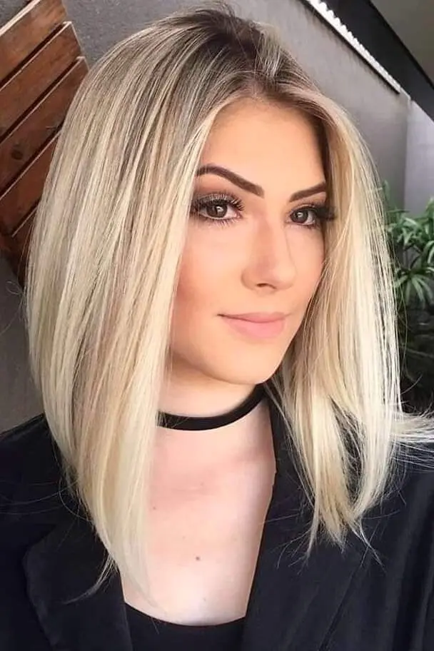 Straight Blonde Lob with a Center Part Hairstyle