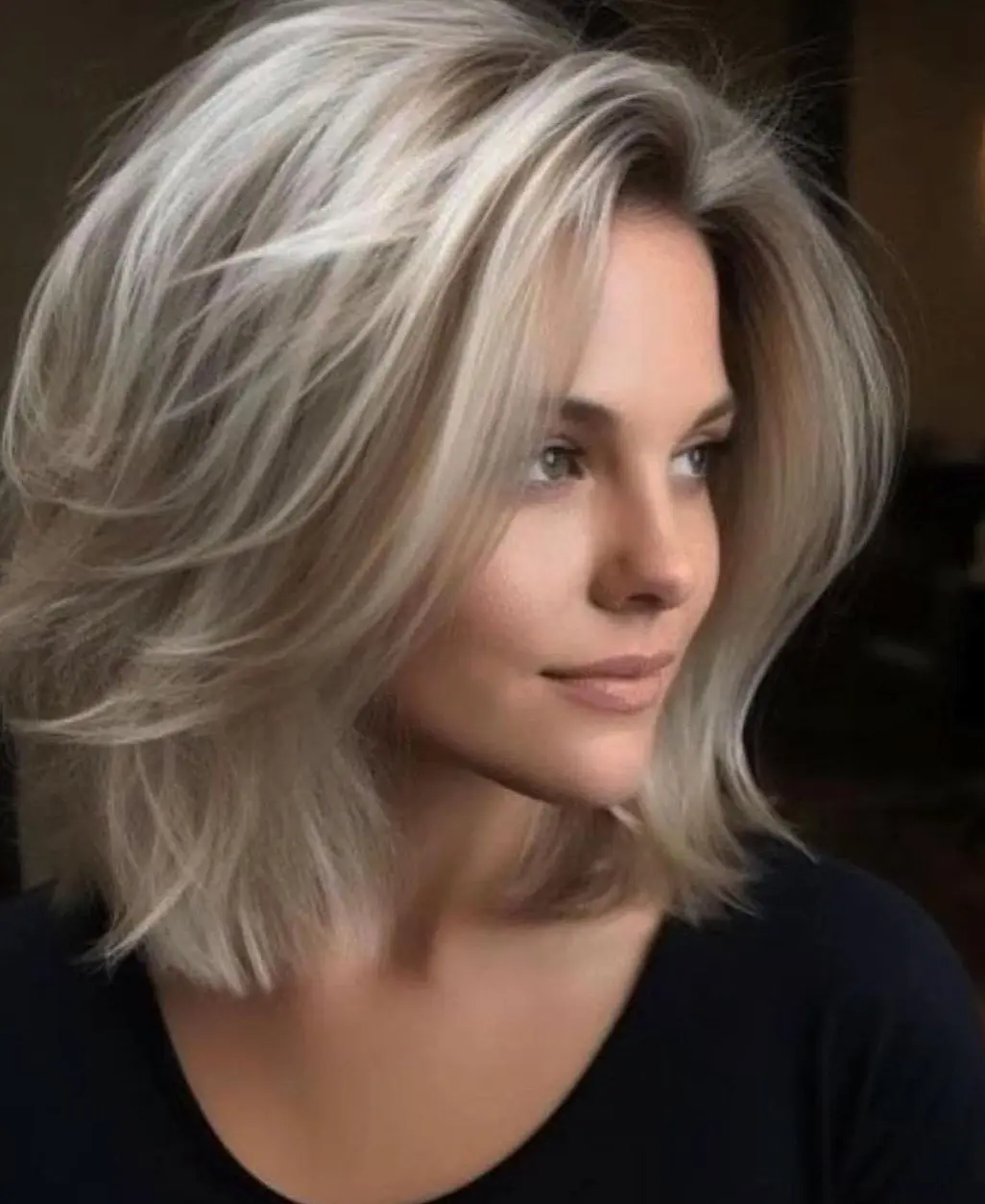 Voluminous Ash Blonde Lob Hairstyle