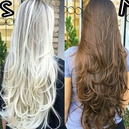 Contrast Blonde and Brunette Long Layers Hairstyle