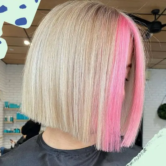 Blonde Bob with Pink Streak Hairstyle