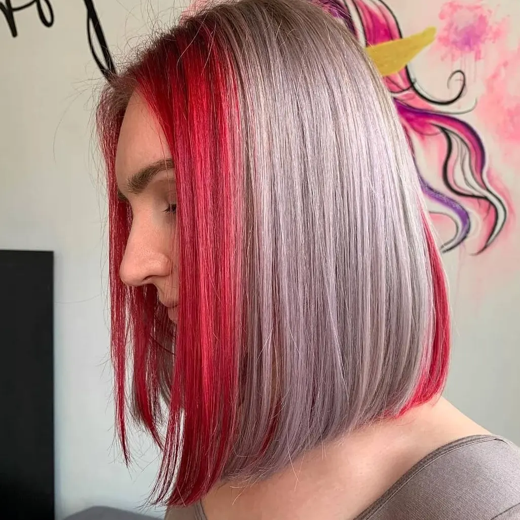 Two-Tone Bob with Red Highlights Hairstyle