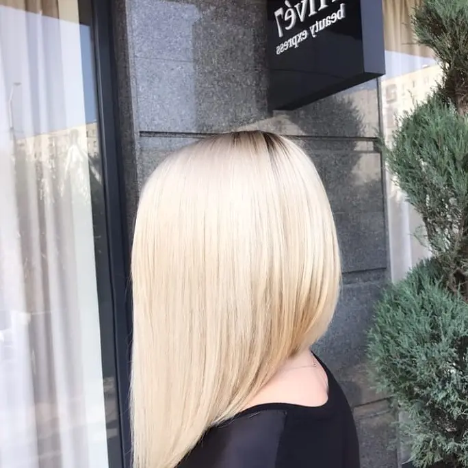 Platinum Blonde Asymmetrical Bob Hairstyle