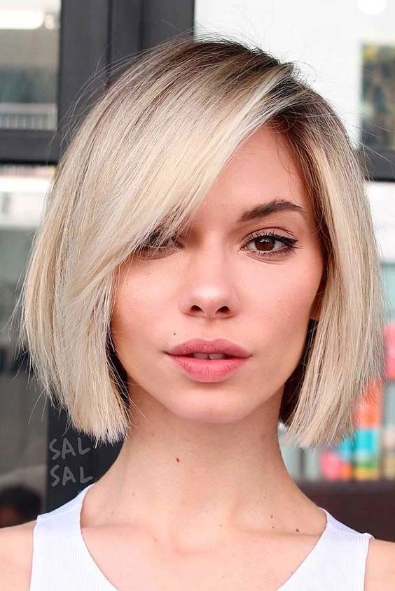 Platinum Blonde Bob with Side Bangs