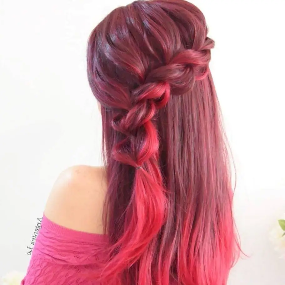 Red Ombre Braided Half-Updo Hairstyle