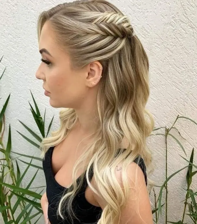 Fishtail Braid Half-Updo Hairstyle