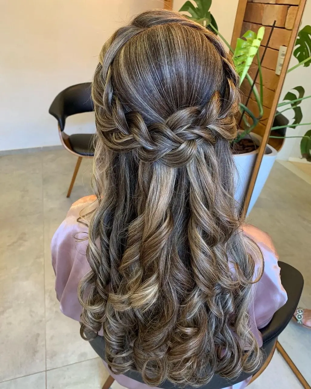 Waterfall Braid with Soft Curls Hairstyle