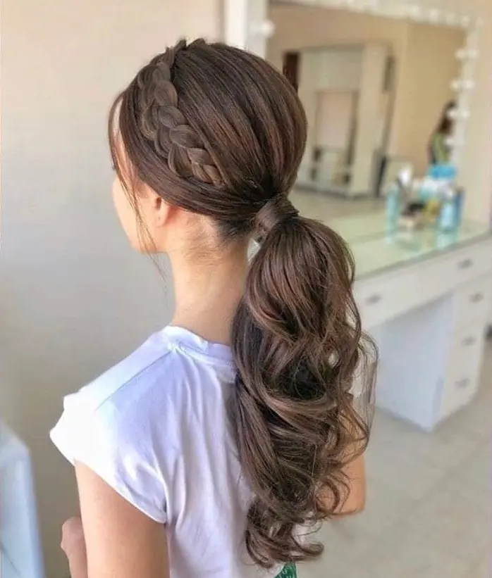 Braided Headband with Ponytail Hairstyle