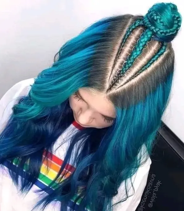 Turquoise Braided Half-Updo Hairstyle