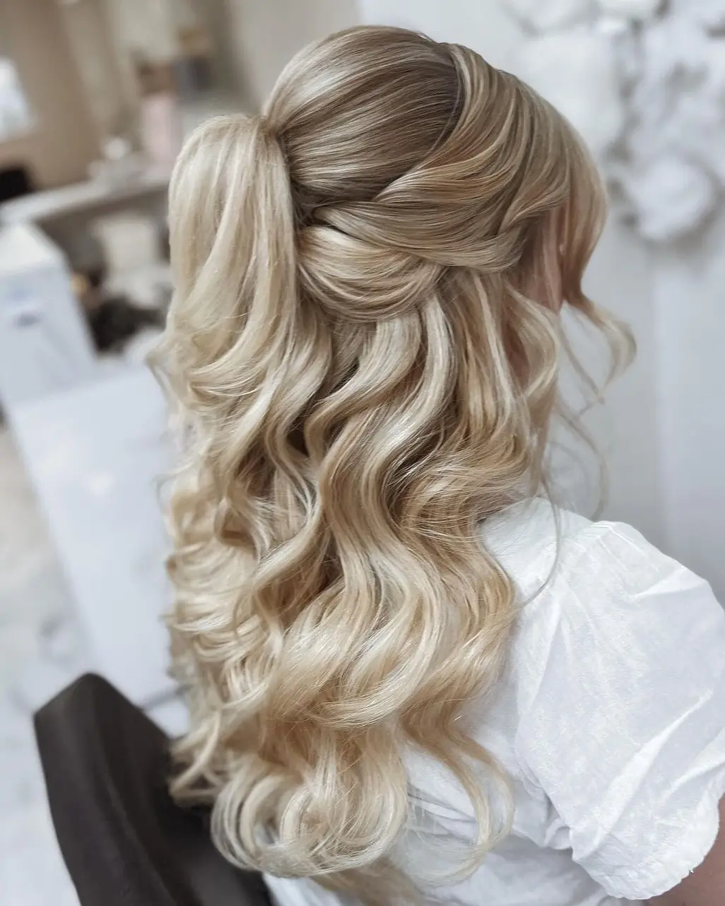 Twisted Half-Updo with Loose Waves Hairstyle