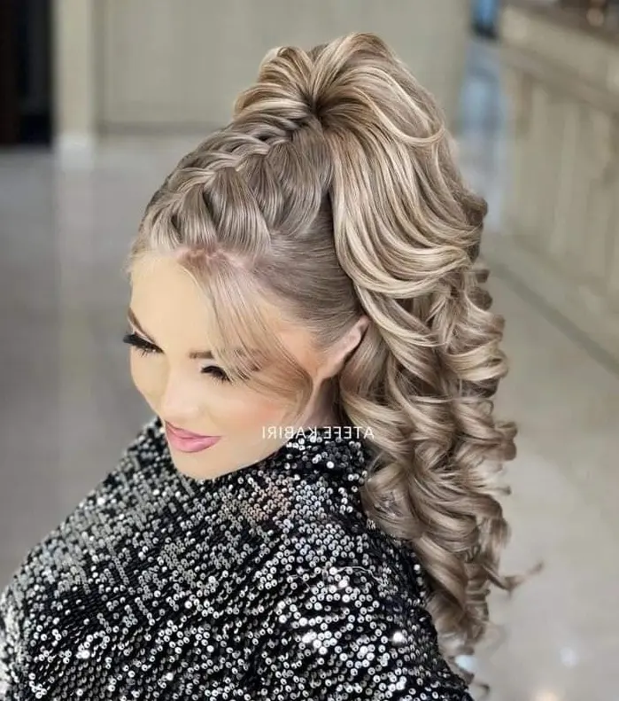 Voluminous Braided High Ponytail Hairstyle