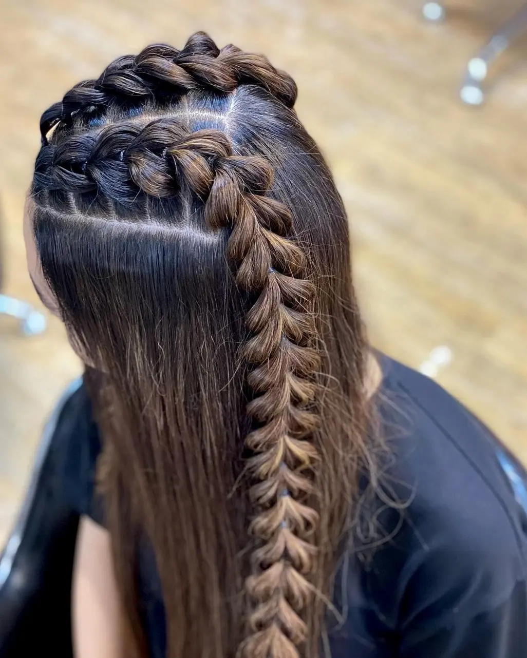 Dutch Braid with Long Straight Hair Hairstyle