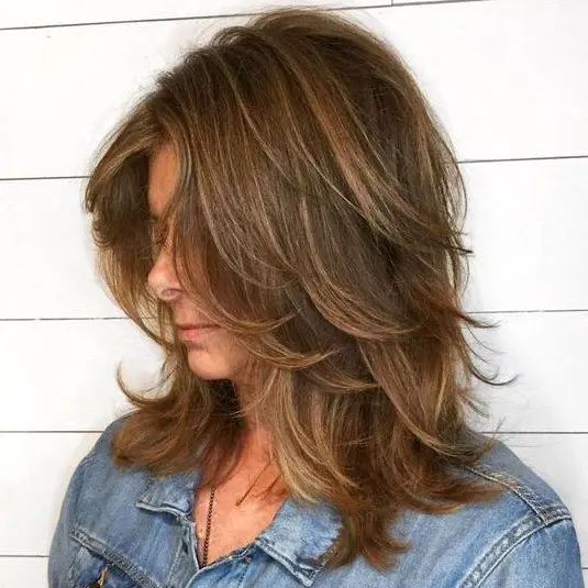 Layered Brown Hair with Caramel Highlights