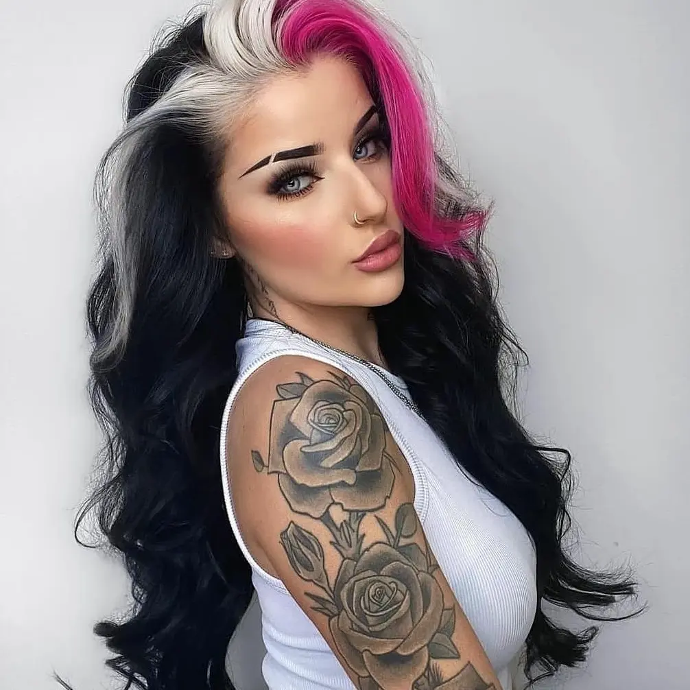 Pink and Black Split Hair