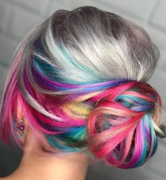 Rainbow Undercut Bun Hairstyle