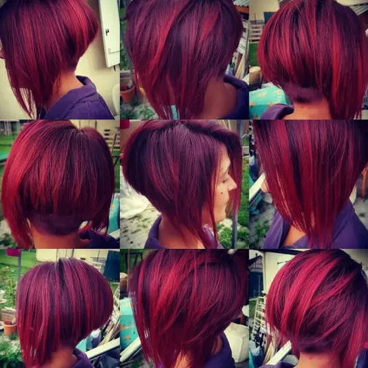 Angled Burgundy Bob Hairstyle