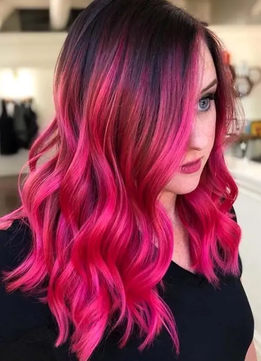 Vibrant Pink and Black Ombre Hairstyle