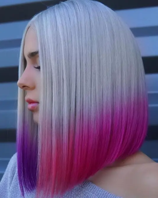 Icy Blonde with Pink and Purple Ombre