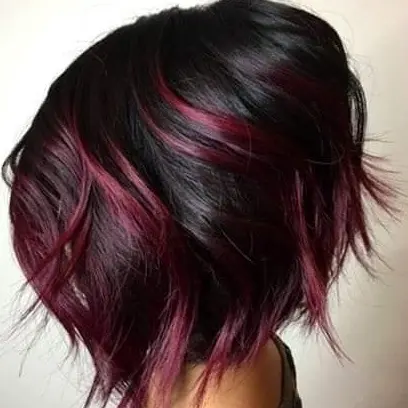 Subtle Burgundy Highlights on Black Hair