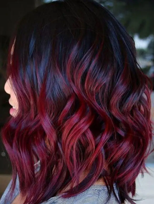 Deep Red and Black Balayage Waves