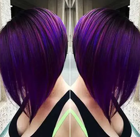 Purple Highlights on Asymmetrical Bob