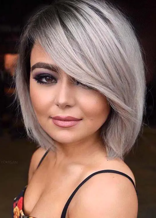 Side-Swept Gray Bob Hairstyle