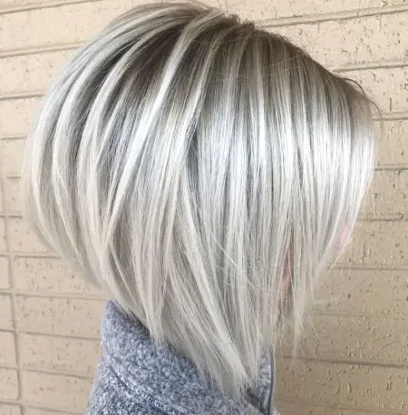 Icy Platinum Angled Bob Hairstyle