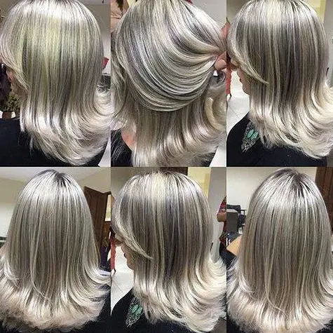 Silver Layered Mid-Length Hairstyle