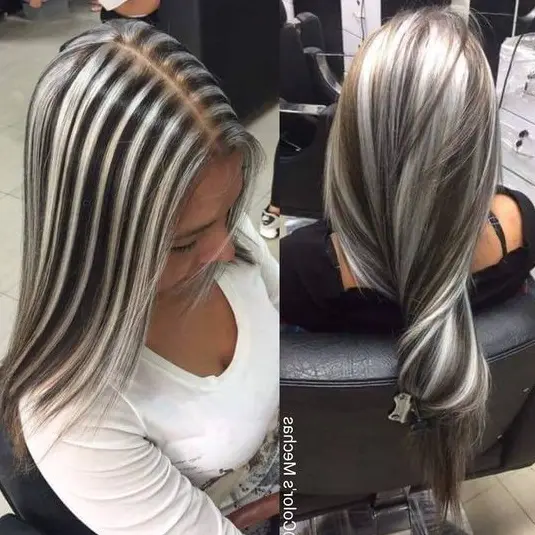 Striped Silver Highlights Hairstyle