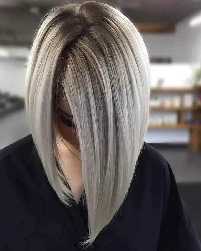 Platinum Silver Lob Hairstyle