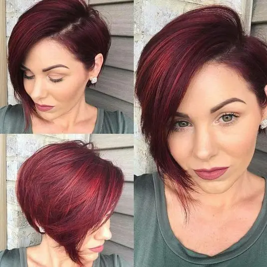 Rich Red Asymmetrical Pixie Hairstyle