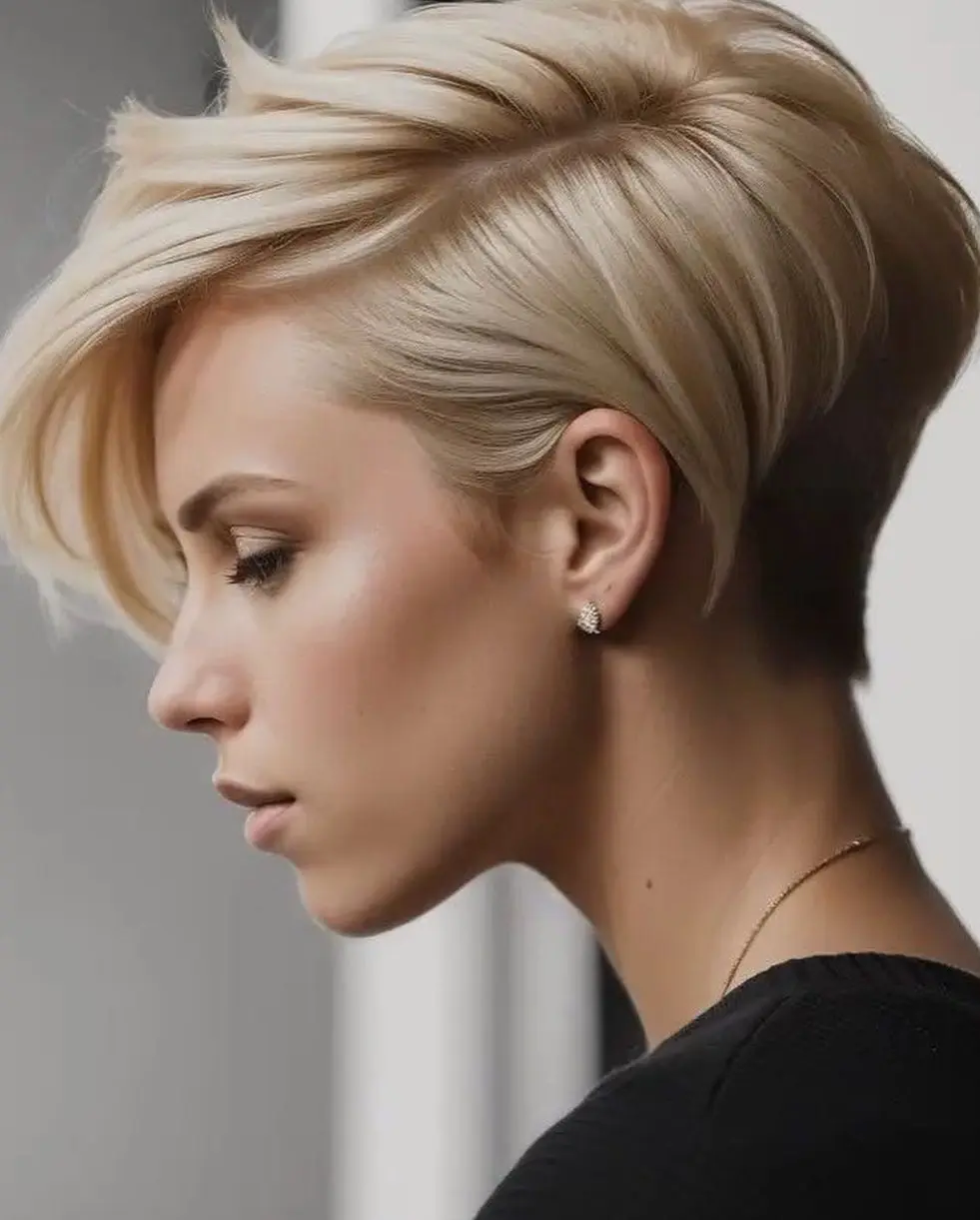 Elegant Side-Swept Blonde Pixie Hairstyle