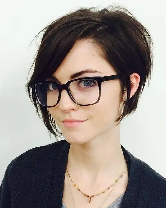 Cute Layered Pixie with Glasses Hairstyle