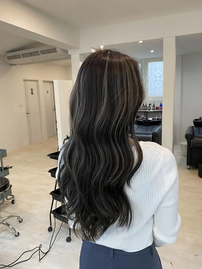 Ash Brown Highlights on Long Waves Hairstyle