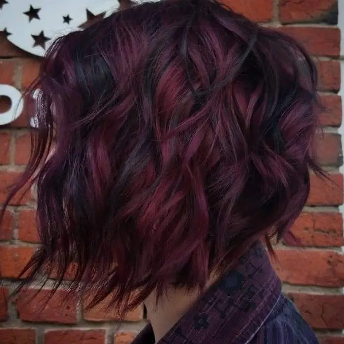 Burgundy Highlights on Textured Bob Hairstyle