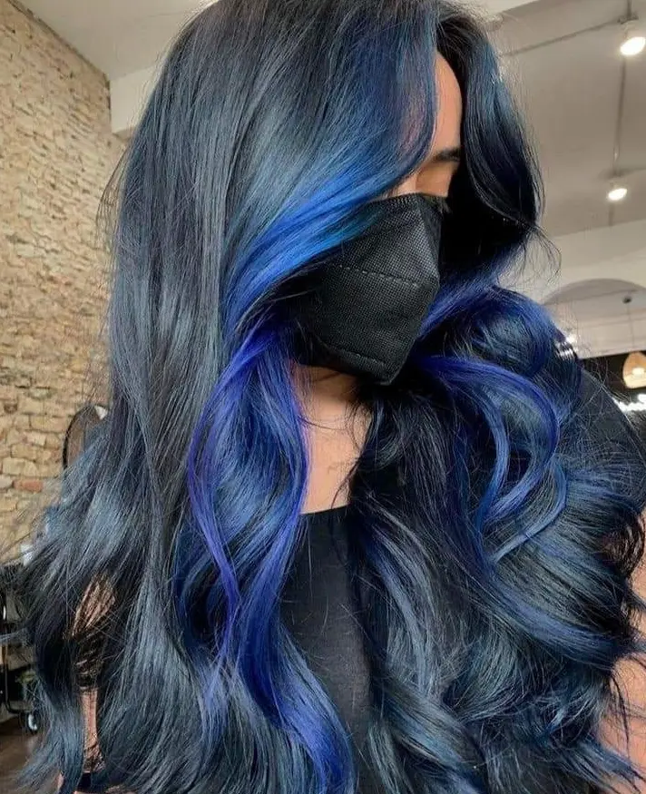 Blue and Black Contrast Highlights Hairstyle