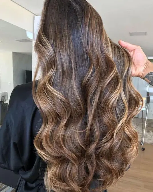 Caramel Highlights on Long Waves Hairstyle